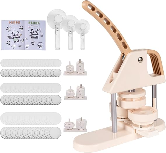 Badge Press Machine, Pin Maker Machine,3 in 1 Button Maker Machine, DIY Pin Badge Press Machine for 25/32/58mm Buttons with 300pcs Parts