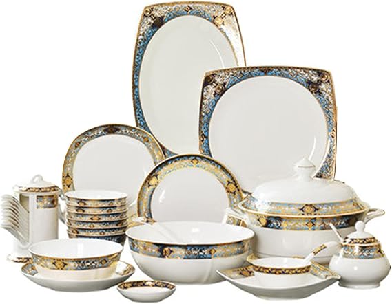 80 Pcs Dinner Sets for 10 Person Handmade Bone China Dinnerware Sets High-End Household Bowl and Dish Chinese Palace Style Dining Set for Banquet