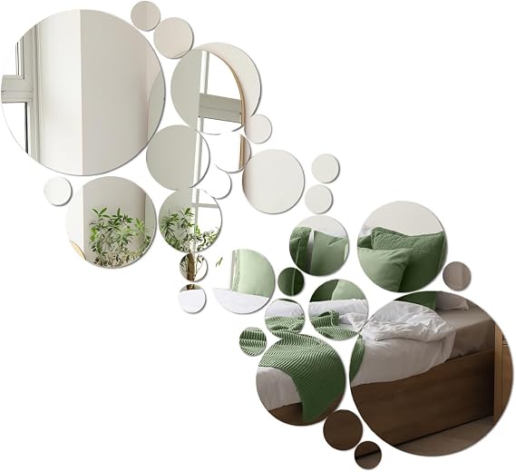32Pcs Mirror Wall Stickers, Medium Circle Ceiling Mirrors for Wall Decor | Acrylic Removable Wall Decal Mirror Set, Bathroom Wall Sticker Art, for Bedroom Living Room Sofa TV Background Decor
