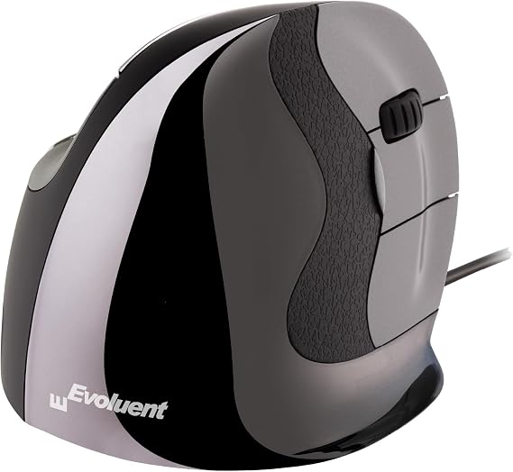 Evoluent Inventor of The Vertical Mouse VMDM Ergonomic Vertical Mouse Right Hand Medium Wired USB, Sculpted for Comfort, Reduces Wrist Strain, 4 Speeds, 6 Customizable Buttons in Windows | Wired USB connection, Sculpted comfort, 4 pointer speeds, 6 customizable buttons, Multi-OS support