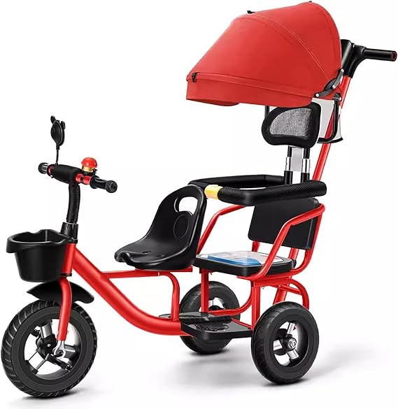 Kids Baby Twin Tricycle Withtwo-Seat Trolley Sunshade Bicycle Stroller Tricycle for Twins 3 Wheels Baby Toy,Red,Style 3