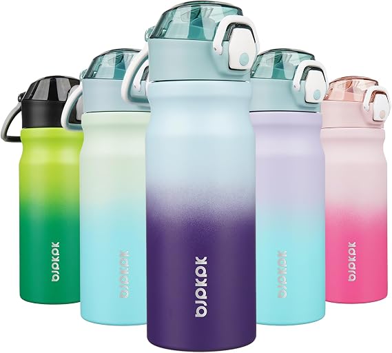 BJPKPK 18 oz Water Bottle with Straw & Handle, Insulated Stainless Flask