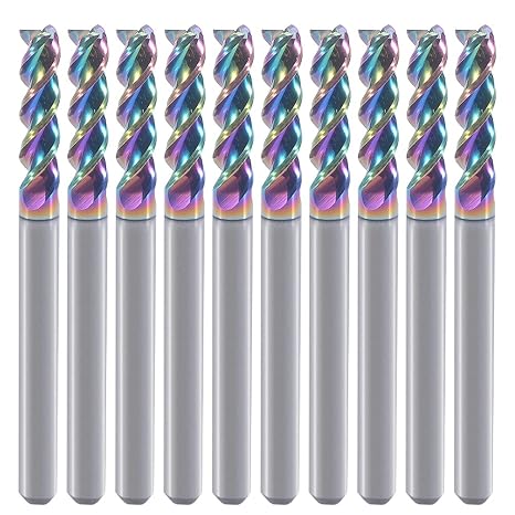 Carbide Square End Mill for Aluminum Copper Applications, 3-Flute,1/8" Cutting Diameter,1/8" Shank,DLC Coating, CNC Router Bits, End Mill Bits, U-Type Design, 10-Pack (3.175 * 3.175 * 12mm)