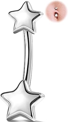 Melighting Titanium Belly Button Ring 14G Star Belly Ring Internally Threaded G23 Titanium Belly Piercing Hoop Navel Barbell Body Piercing Jewelry