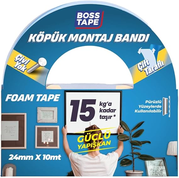 Boss Tape 15 KG Çift Taraflı Köpük Aksesuar Montaj Bandı 24 mm x 10m