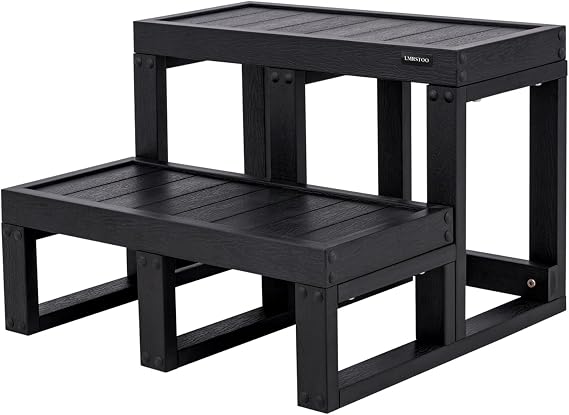 Hot Tub Steps,Universal Slip-Resistant Spa Step,Wood Looking Plastic Steps,Hot Tub Stairs with Three Legs,Outdoor 2 Steps for Sided Spa,RV, Deck, Kitchen Load Capacity 800 lbs,Black