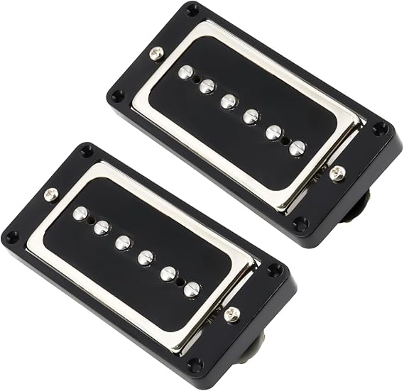P90 Pickup Alnico 5 Single Coil Neck Bridge Pickup Set for Electric Guitar Parts Replacement(black+silver)
