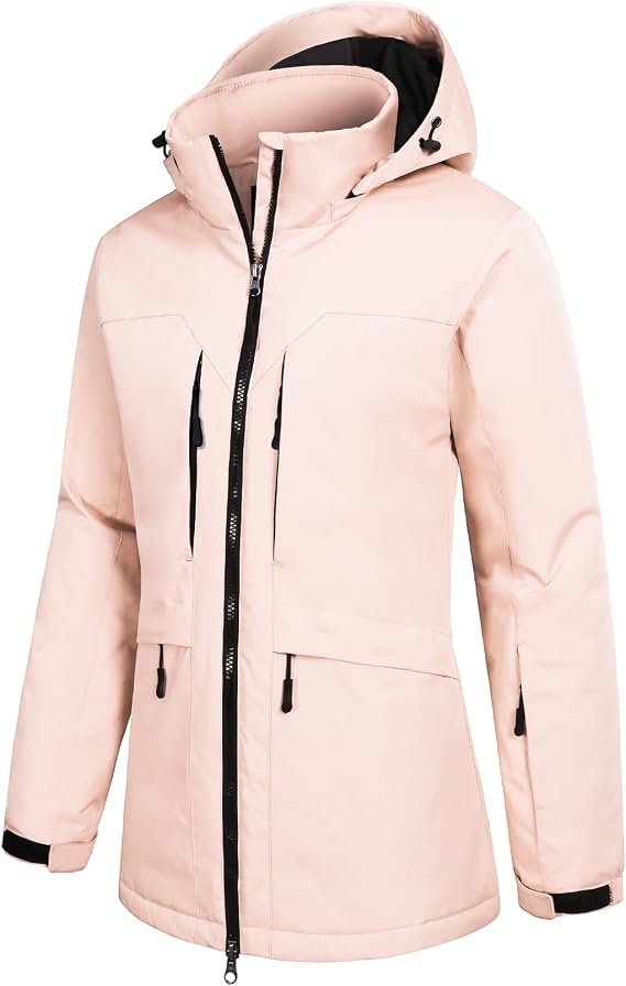 GEMYSE Women's Ski Jacket Waterproof Winter Snow Coat Warm Hooded Windbreaker Snowboarding Windproof Rain Jacket