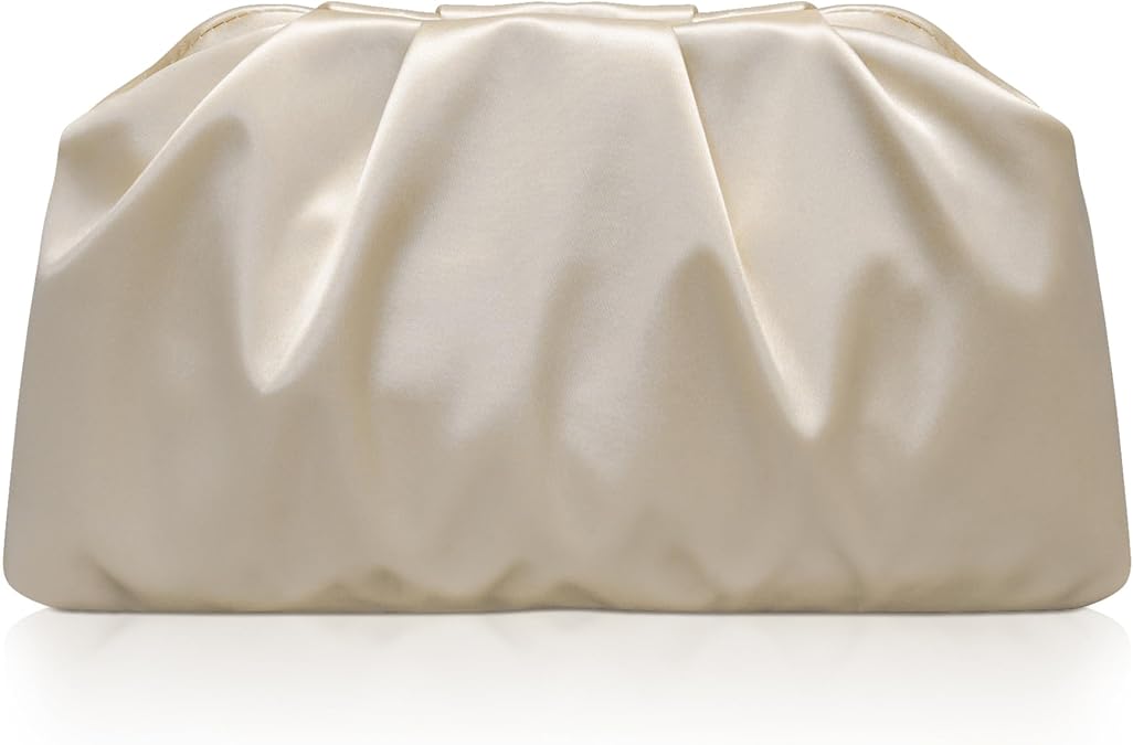 Larcenciel Pleated Satin Clutch Purses for Women, Dumpling Pouch Style Evening Handbag for Prom, Party, Wedding, Formal Event