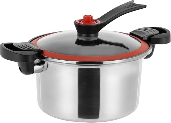 Micro Pressure Cooker, 0.48Gal Stainless Steel Pressure Cooker Non-Stick Multi-Functional Household Fast Stew Soup Pot with Visual Lid & Twist Lock Handles for Gas,Induction,Electric Stoves
