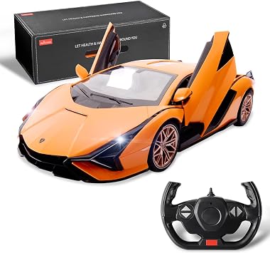 BEZGAR Remote Control Car - 114 Lambo Sian FKP 37 Electric Sport Racing Toy Car with Open Door, 2.4Ghz Licensed RC Car Series for Girls and Boys Age 8 9 10 11 12 Years Holiday Ideas Gift Orange