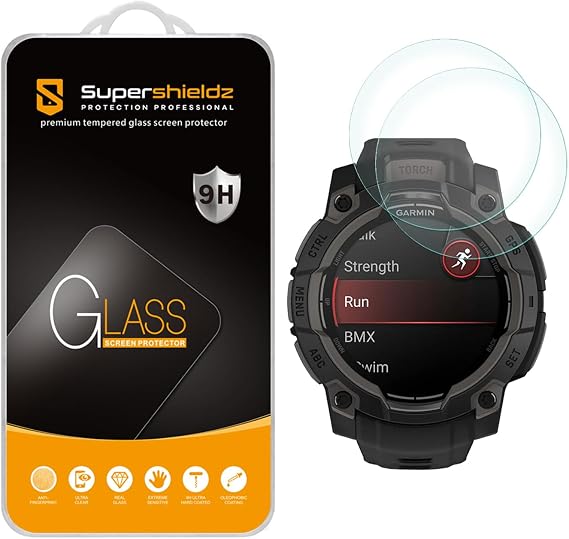 Supershieldz (2 Pack) Designed for Garmin Instinct 3 45mm (Solar/Amoled) Tempered Glass Screen Protector, Anti Scratch, Bubble Free