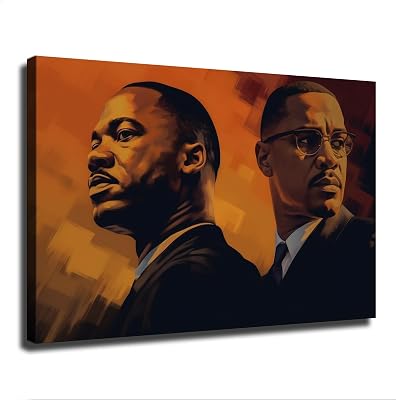 Great African Americans Martin Luther King Jr. and Malcolm X Poster Modern High Definition Aesthetic Holiday Gift Home Wall Art Canvas Painting Decoration Framed,1218inch