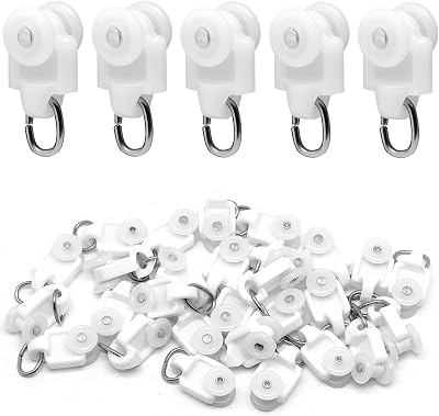 Surf turtle 30PCS Curtain Glider Hooks,Mute Wheel Rollers Track Rail Runner,Ball Pulley Windows Shower Curtain Tracks for Ceiling Drapes Room Dividers