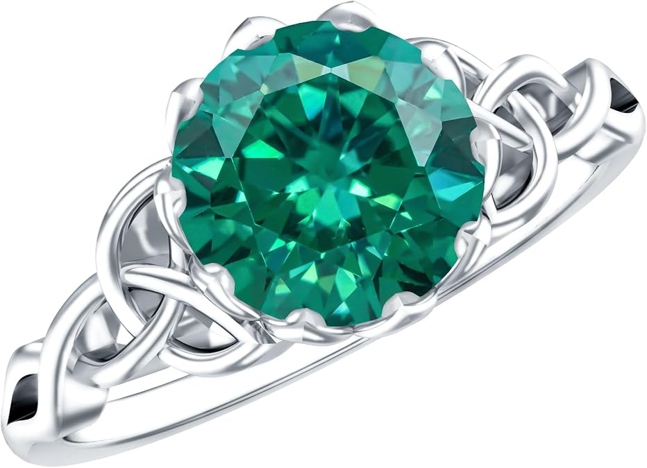 Certified 2 Carat Lab Grown Emerald Celtic Engagement Ring, AAAA Quality