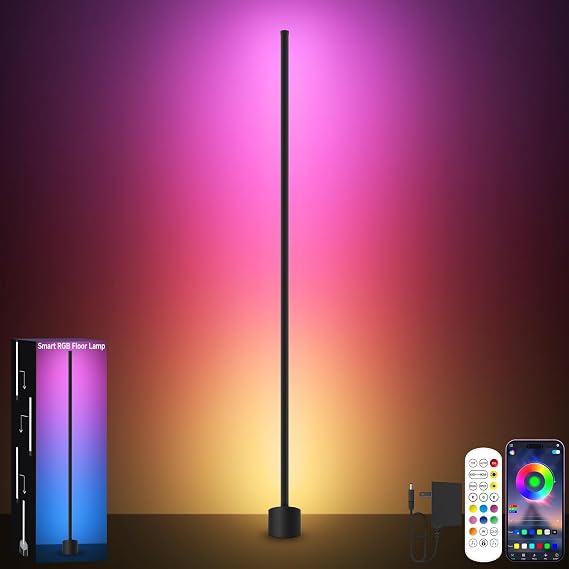 Tyute LED Floor Lamp, RGB Corner Light with Music Sync, Smart App and Remote Control Color Changing Ambience Lighting, Standing Lamp with 16 Million Colors for Bedroom, Living Room Gaming Room [Energy Class F]