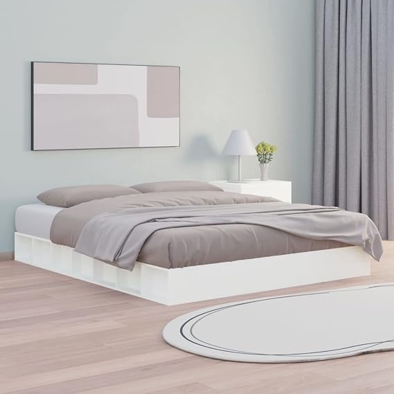 Bed Frame White 140x200 cm Solid Wood,Bed Frame,Bed Frame Modern Style,Bedroom Furniture(SPU:820677)