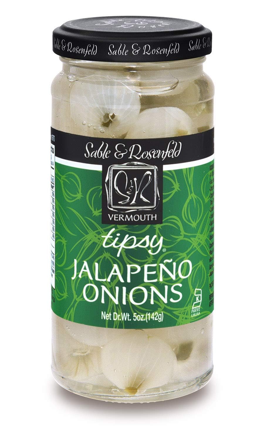Sable & Rosenfeld Vermouth Tipsy Jalapeno Onions, 5 oz Jar (Pack of 6), Stuffed Pickled Silverskin Cocktail Onions, Kosher, Gluten-Free Martini Garnish