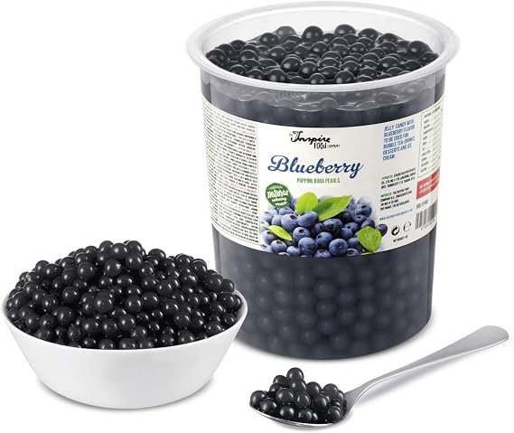 INSPIRE FOOD Bubble Tea Popping Boba Blueberry 1kg | Make Delicious Boba Tea at Home | Ready to Use No Cooking Required