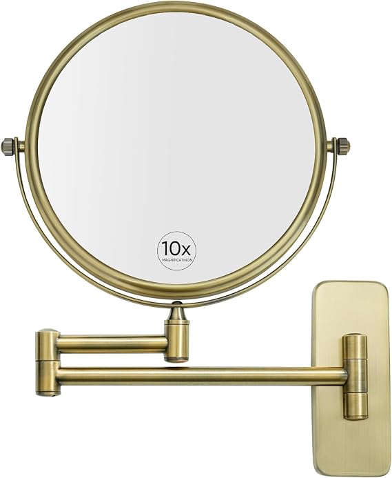 GURUN 8-Inch Double-Sided Wall Mount Makeup Mirrors with 10x Magnification Bathroom Mirror for Hotel Antique Satin Brass Finished M1406K(8in,10X), Gifts for Mom, Mothers Day, Women