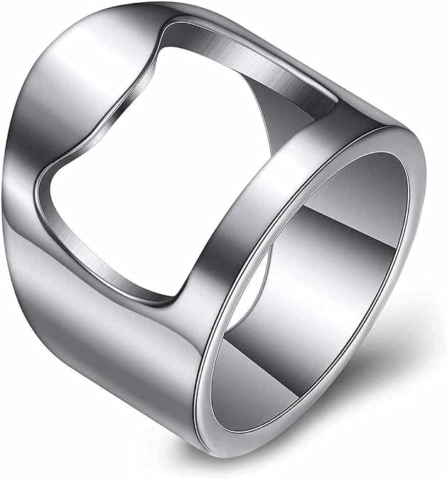 VQYSKO Bottle Opener Ring Band-Beer Bar Tool Creative Versatile Stainless Steel Finger Party Ring,Size 6 to 12