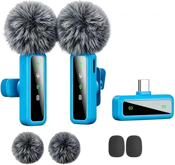 Wireless Lapel Mic Phone, Mini Vlog Recording Lavalier Mic, Blue