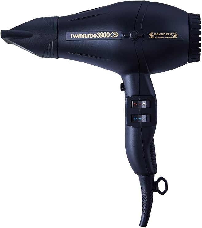 Turbo Power Hair Dryer Ionic Professional, Black, Twin Turbo Blower Advanced,  with Brush, (3900- TP)