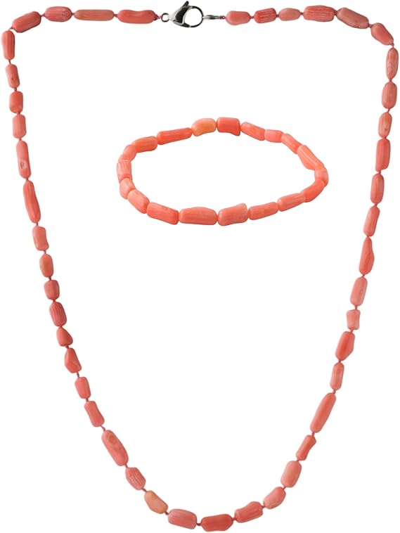 Treasure Bay Handmade Natural Pink Coral Branch Necklace and Bracelet Set for Women | 48cm Necklace & 19cm Bracelet, Elegant Jewellery Gift for Her