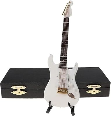 TSTS Musical Instrument Model Wooden Musical Instruments Collection Decorative Ornaments Mini Electric Guitar with Support Model Decoration GiftsWhite,18cm