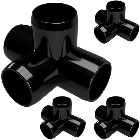 FORMUFIT 1 4-Way Tee Furniture Grade PVC Fitting in Black, Made in USA, UV-Resistant, Impact-Proof, 1.315 Actual Socket Diameter (Pack of 4) - F0014WT-BK-4