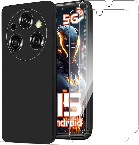 KUSINHOKA Case for OUKITEL WP55/OUKITEL WP55 Pro + 2 Pack Screen Protector Tempered Glass,Anti Scratch,Drop Protection,Non Slip Soft TPU Thin Full Body Protective Phone Cover,Black