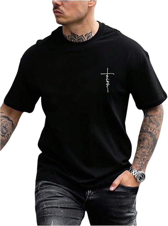 SOLY HUX Men's Short Sleeve Printed T-Shirt Summer Classic Graphic Tees Faith Shirts Streetwear