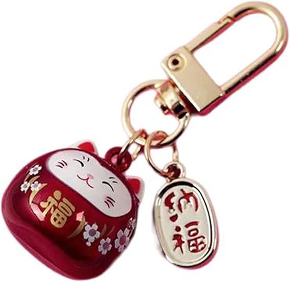Japanese Styles Cartoon Cats with Bells Keychain Bag Charm Metal Car Keyring Pendant Ornament for Women and Men