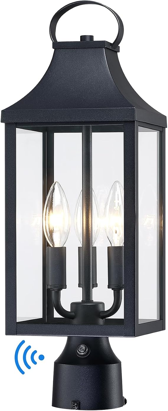 18.62'' Dusk to Dawn Post Light Outdoor, Large 3-Light Lamp Post Light