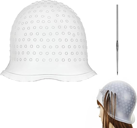 Hair Highlighting Cap and Hook Kit,Reusable Silicone Highlight Cap for Dye | Durable Hair Dye Kit,No Holes Streaking Caps for Hairdressing Dyeing Staining Coloring Bleaching,Tools Set for Salon and Home