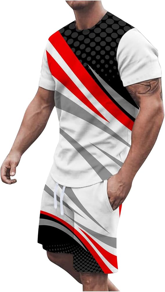 Muscularfit Mens 2 Piece Shorts Set,Gradient Color Casual Sweatshirts and Drawstring Shorts for Men 2023
