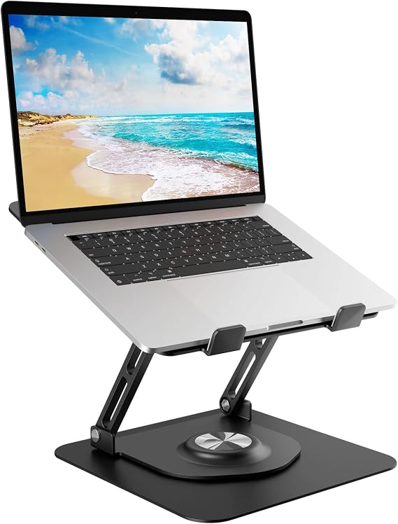 Epherie Laptop Stand with 360° Rotating Round Base Height-Adjustable Ergonomic Laptop Stand Ventilated Computer Stand Foldable Sturdy Aluminium Laptop Holder for Desk