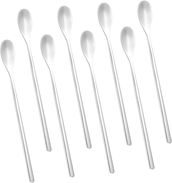 8-Piece 6.2-Inch Long Handle 304 Stainless Steel Coffee Spoons for Coffee, Cocktails, Iced Tea, Milkshakes, Smoothies, Ice Cream - Perfect for Coffee Bar, Home Kitchen, Office, Bars, and Restaurant
