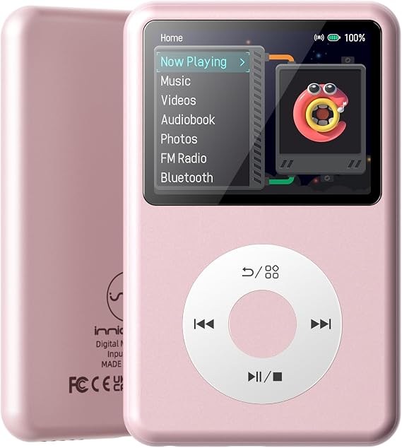 Innioasis Y1 MP3 Player - Timeless Class: 128 GB Bluetooth Video Player Audio Books FM Radio and Touch Wheel Control (Pink)