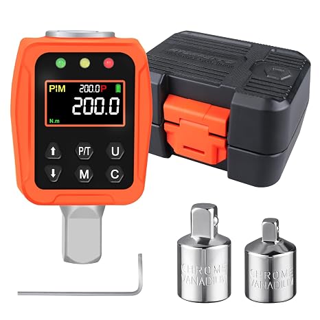 Digital Torque Adapter 7-147 Ft-Lb, Converts Any 1/2" Ratchet Tool to Torque Wrench, 3/8" & 1/4" Adapters, 2% Accuracy, Buzzer & LED Alerts, for Motorcycles, Bike & Versatile DIY Use