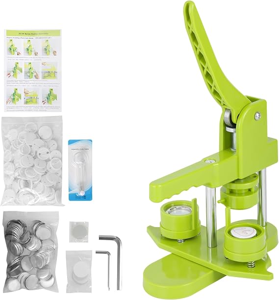 Button Maker Machine, 25mm Badge Machine, Badge Pin Button Maker Machine DIY Badge Press Machine Set with 100pcs Button Parts and Cutter