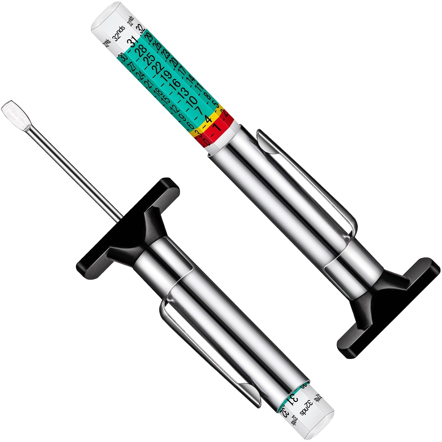 LUMITECO 2 Pack Tyre Profile Depth Gauge, Color Coded Tire Depthgauge with Pocket Clip in 1/32 Inch Raises, Accurate Profile Gauge Depth 32 Nds Measurement Tool for Car