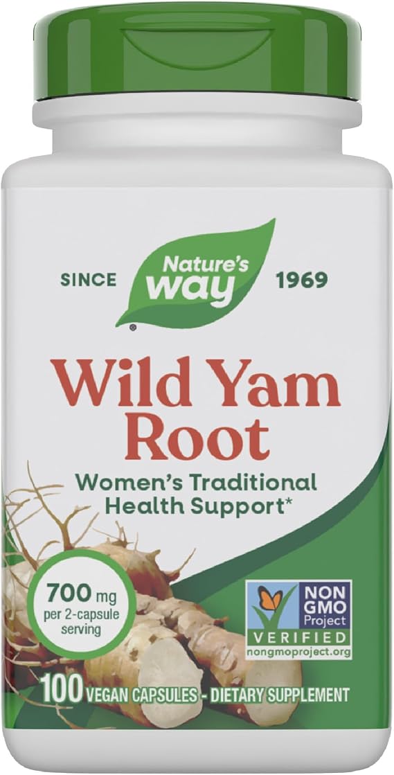 Nature's Way Wild Yam Root Capsules, 700 mg per Serving, 100 ct | Women's Traditional Health Support*, Non-GMO Project Verified, Vegan, Dairy-Free, Gelatin-Free, No Artificial Colors