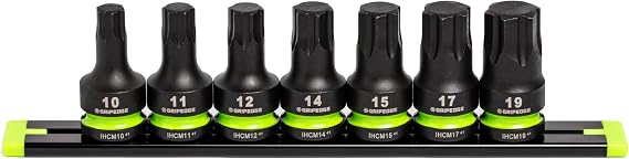 GRIPEDGE Tools | 7-PC - 1/2" Dr Short Metric Impact R.P.T. Hex Driver Set | Sizes 10, 11, 12, 14, 15, 17, 19 MM| Made With Cr-Mo Steel | Includes Premium Aluminum Socket Rail |