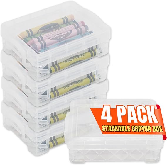 1InTheOffice Crayon Box, Stackable Clear (4 Pack.)