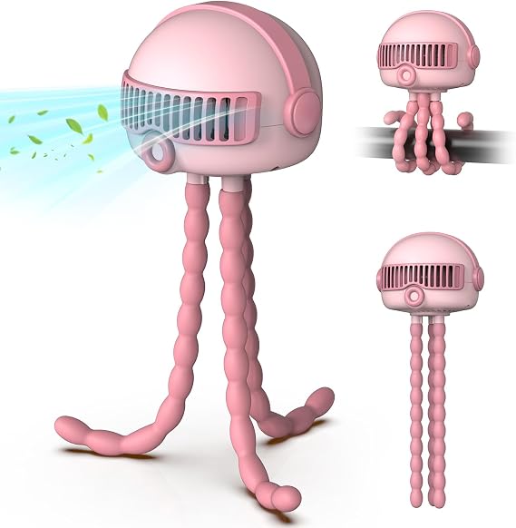 Portable Baby Stroller Fans, 4000mAh Battery, 3-Speed Cooling Fan with Safety Net, Low Noise, Compact & Multifunctional for Stroller/Crib/Car/Desktop/Camping - Baby Stroller Cooling Fans (Pink)