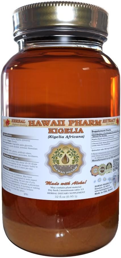 Hawaii Pharm Kigelia Liquid Extract, Kigelia (Kigelia Africana) Dried Fruit Powder Tincture Supplement 32 oz