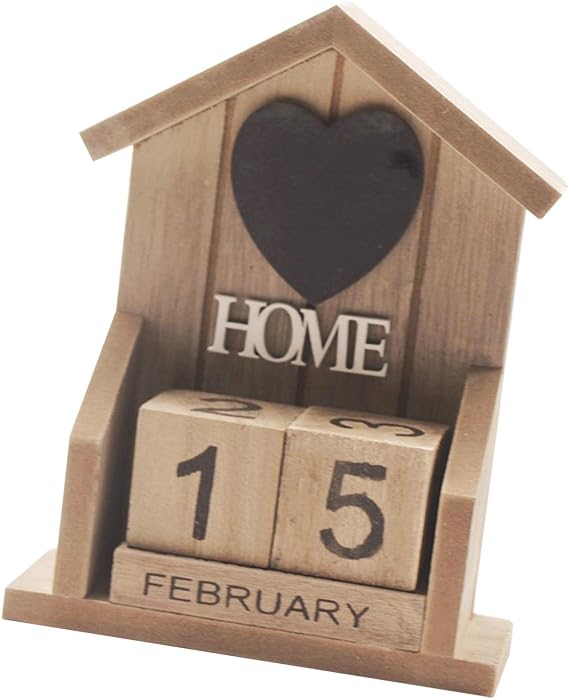 Calendar Blocks, Desk Calendar, Wooden Table Calendar with Date Display, Made of Wood for Women, Workplace, Home, Kitchen, Collection, Collector's, Brown Triangle Top
