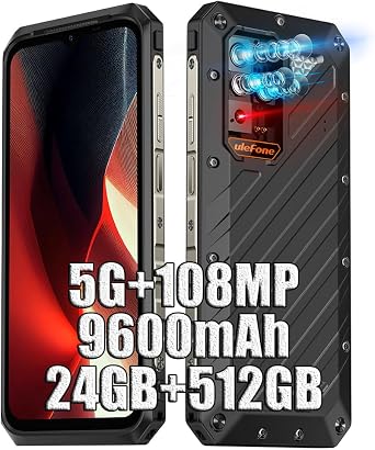 Ulefone 5G Rugged Smartphone,24GB+512GB Dimensity 7050,108MP Triple Cameras,6.58" FHD+ 9600mAh Cell Phone Unlocked,Android 13 HiFi NFC FM-Power Armor 18 UltraSupport T-Mobile&Verizon