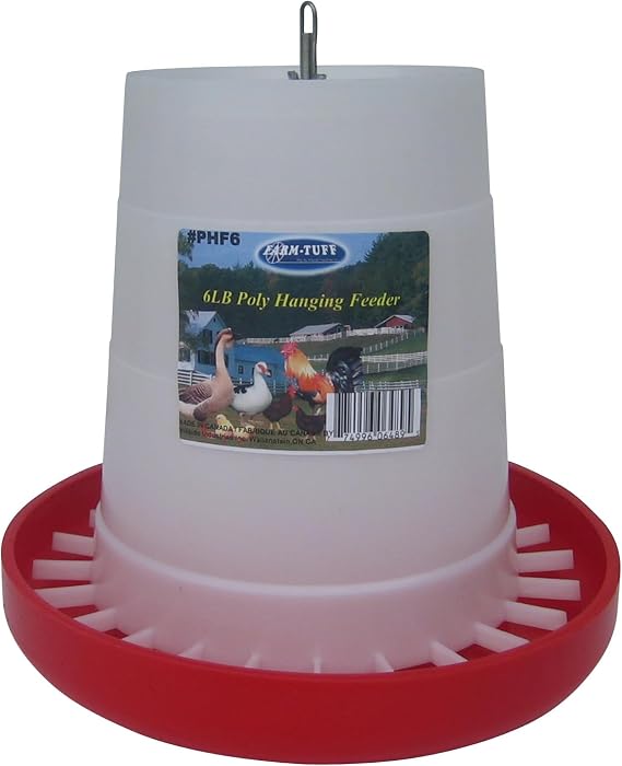 FARM-TUFF Hanging Poultry Feeder, 6lb Capacity - BPA-Free Plastic Chicken Feeder with Adjustable Feed Flow - Semi-Opaque Gravity-Fed Design for Backyard Flocks, Chickens, Ducks & Turkeys